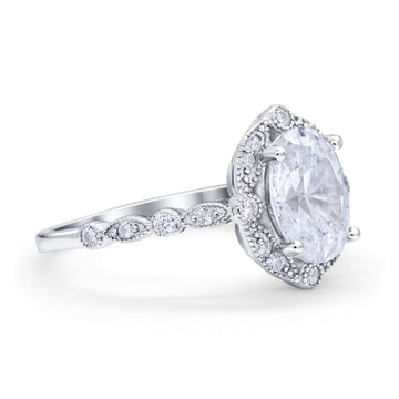 Vintage Oval Wedding Engagement Ring Round Cubic Zirconia 925 Sterling Silver